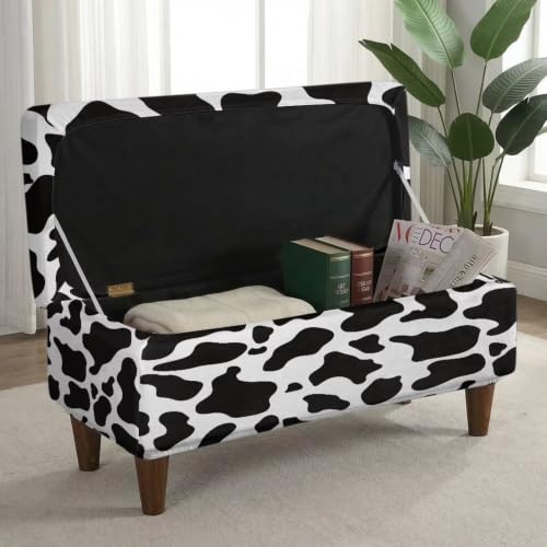 Large Black Cow Print Stretch Ottoman Cover - Soft Fit & Nonslip