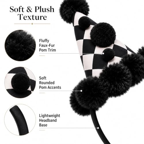 Black and White Clown Hat Headband for Adults, Carnival Halloween Costume Accessory