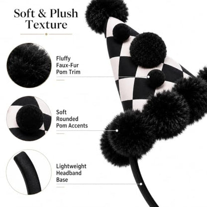 Black and White Clown Hat Headband for Adults, Carnival Halloween Costume Accessory