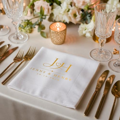 Personalized Wedding Cocktail Napkins - Style 5, Floral Wreath Design, 50 Pack