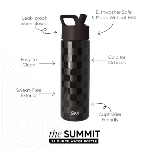Simple Modern 22oz Checkered Insulated Water Bottle with Straw - Espresso Checkmate