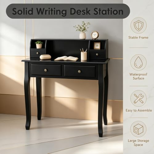 COSTWAY Small Vanity Writing Desk with Detachable Hutch - Black (Variation: Black)
