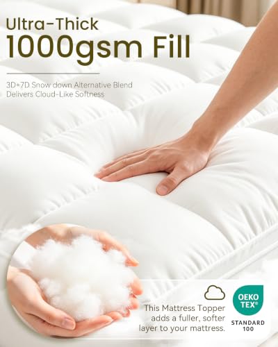 King Mattress Topper 1000GSM Luxurious Extra Thick Cooling Memory Foam Bed Topper
