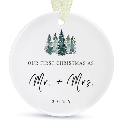 First Christmas as Mr and Mrs Ornament 2026 - Green Christmas Tree Variation