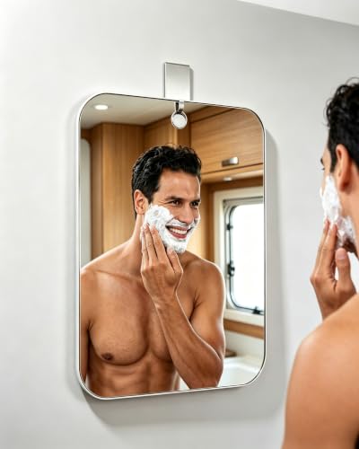 Unbreakable Fogless Shower Mirror - Light Gray 11x8 Inch Anti-Fog Bathroom Mirror for Shaving & Travel