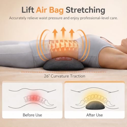 Electric Lumbar Massager Pillow with Heat Vibration & Stretching for Back Relief