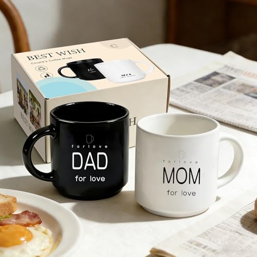 Mom and Dad Couple Mugs Set - 12 oz Ceramic Coffee Cups for Baby Shower Gift - Variation of Dad-Mom-Z