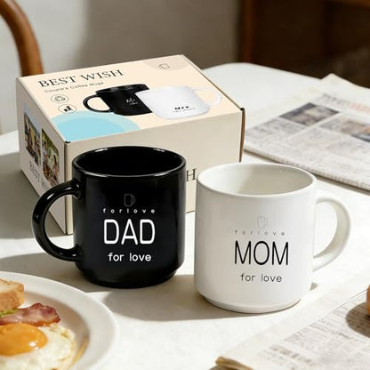 Mom and Dad Couple Mugs Set - 12 oz Ceramic Coffee Cups for Baby Shower Gift - Variation of Dad-Mom-Z