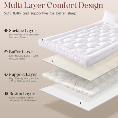 ELNIDO QUEEN 5 Inch Queen Memory Foam Mattress Topper with Gel Cooling Pillow Top