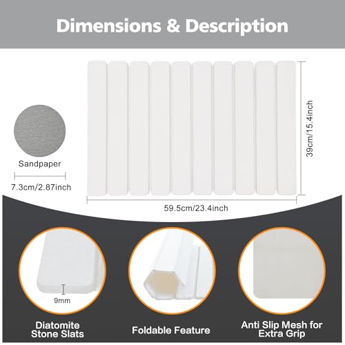 White Foldable Diatomaceous Bath Mat 23.6x15.4 Inches, 2-Pack