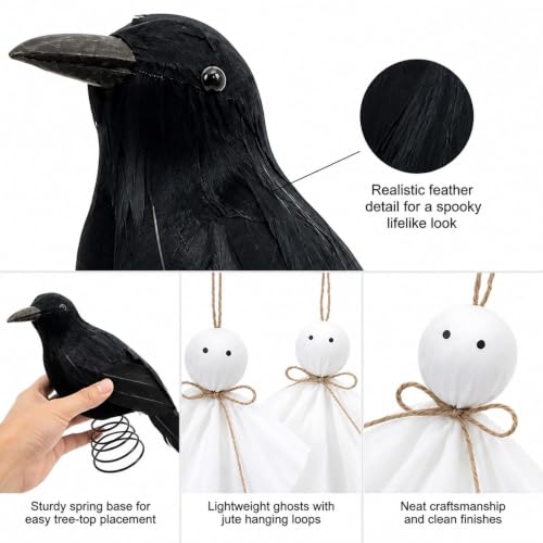 Halloween Tree Topper and Ghost Ornament Set - Spooky Indoor Decor