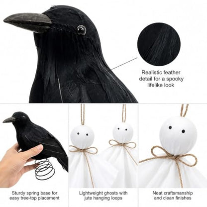 Halloween Tree Topper and Ghost Ornament Set - Spooky Indoor Decor