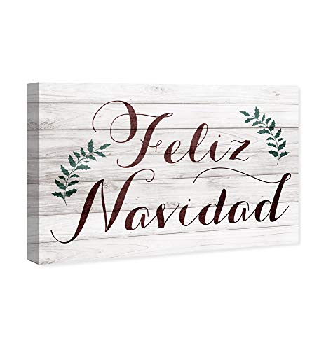 Holiday Wall Art Canvas Prints - Rustic Feliz Navidad 36 x 24 Inches - Brown & Green