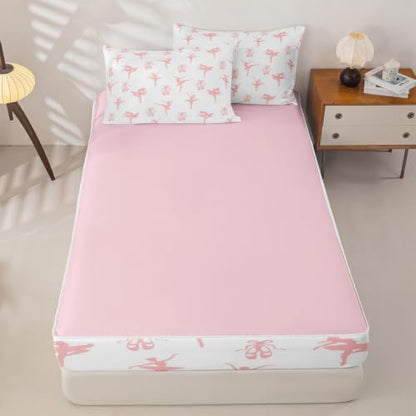 Pink White Ballet Zipper Bedding Set Twin Size Kids Comforter with Pillowcases