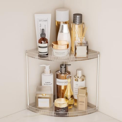 Clear 2-Tier Corner Bathroom Organizer Shelf for Vanity and Countertop
