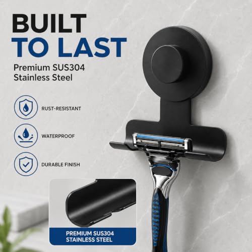 2 Pack Shower Razor Holder with Suction Hooks - Rustproof Metal Bathroom Storage