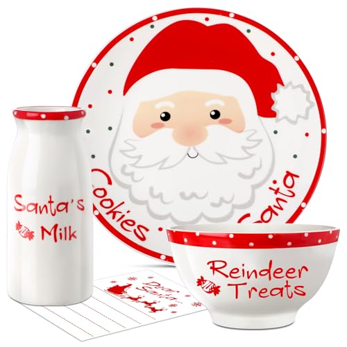 Christmas Cookies Plate Milk Jar Bowl Set with Claus Variation