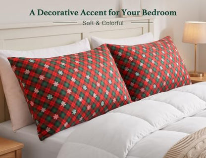 Sunflower King Cotton Pillowcases Set of 2 - Christmas Plaid, 20x40 Inches