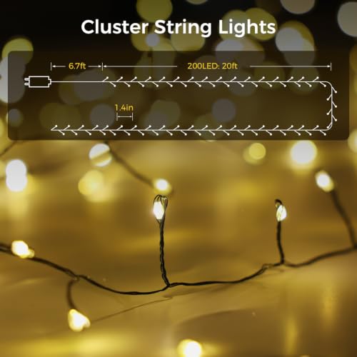 Warm White 2-Pack 20ft 200LED Christmas Fairy String Lights with 8 Modes
