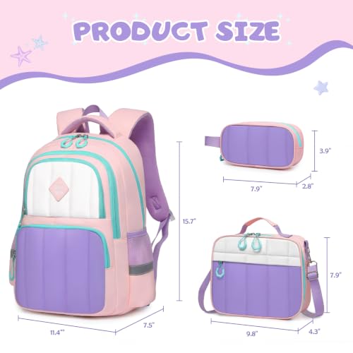 Girls Kindergarten Backpack Set 3PCS Quilted Pink & Purple