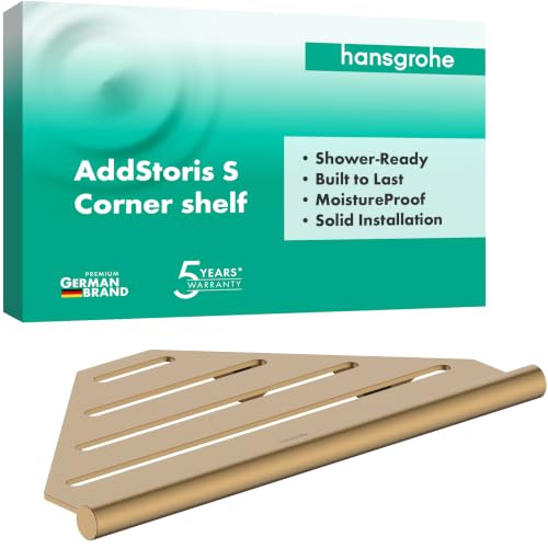 Brushed Bronze Corner Bathroom Shelf with Metal Basket - Hansgrohe AddStoris S
