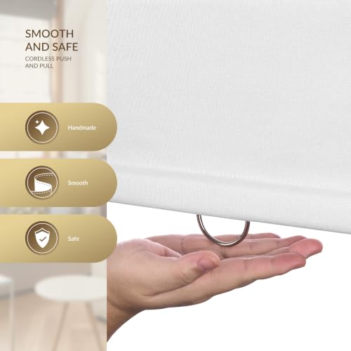 Cordless Blackout Roman Shades - No Drill, 16x64 Inches, White