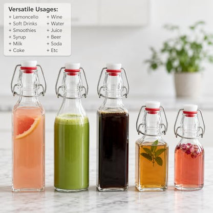 8.5 oz Square Swing Top Glass Bottles - Clear, Pack of 12, Perfect for Home Brewing