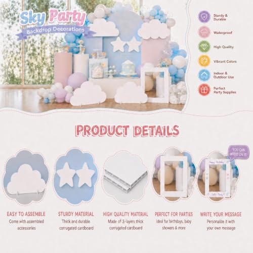 7Pcs White Cloud Standups for Baby Shower & Sky Theme Birthday with Support Stands - Cloud Decoration Set