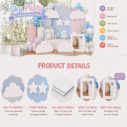 7Pcs White Cloud Standups for Baby Shower & Sky Theme Birthday with Support Stands - Cloud Decoration Set
