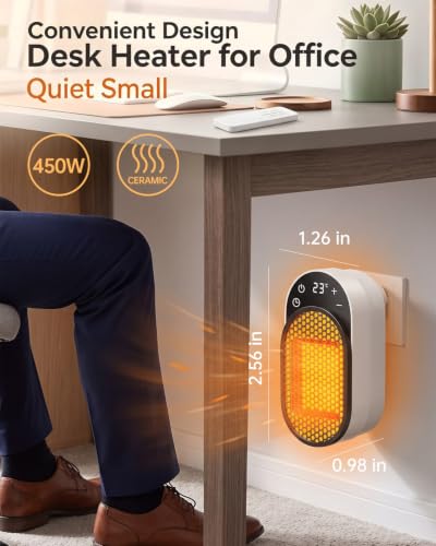 Wall Outlet Space Heater 450W with Remote & Timer, Portable Electric Heater for Office Dorm Room