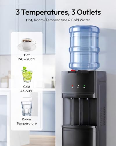 Euhomy Top Loading Water Dispenser for 3/5 Gallon Bottles - 3 Temperature Settings Child Lock