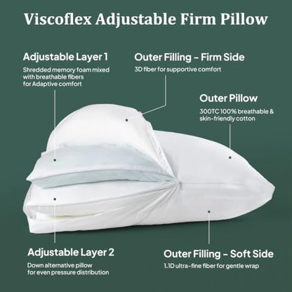 Adjustable Queen Size Bed Pillows Set of 2 - Hotel Luxury Comfort, 3 Heights