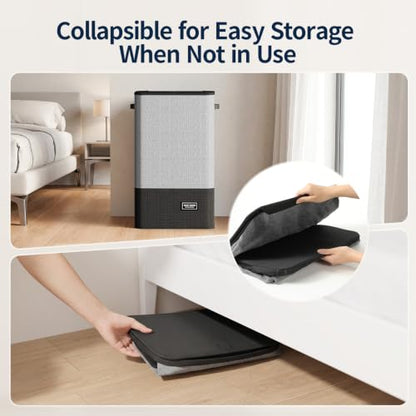 Slim Laundry Hamper with Lid - 75L Black & Gray Space Saver