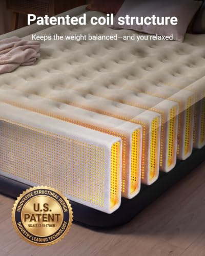 Grey Queen Air Mattress with Built-in Pump, 18-Inch Elevated, Leak-Proof Support