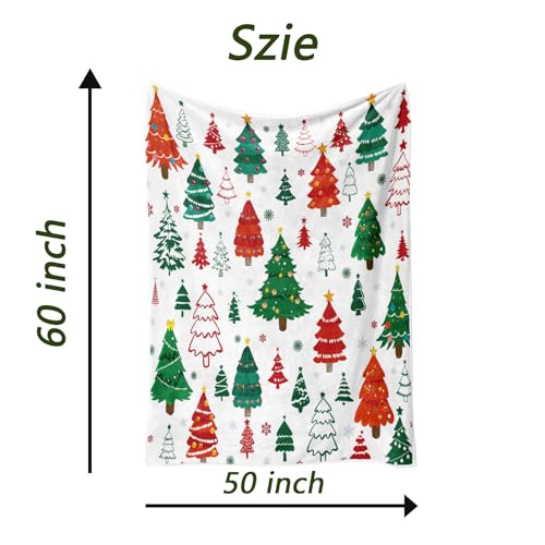 Christmas Trees Blanket - Red Green Winter Holiday Throw Blanket 50x60 Inches - Cozy Flannel