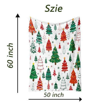 Christmas Trees Blanket - Red Green Winter Holiday Throw Blanket 50x60 Inches - Cozy Flannel