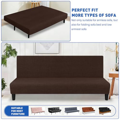Dark Coffee Stretch Futon Cover Full Size Sofa Bed Slipcover - Armless