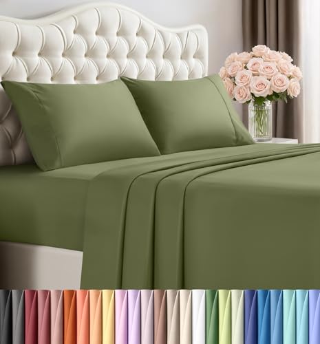 Utopia Bedding California King Size Sheet Set – 4 Piece Bed Sheets, Soft and Breathable Microfiber, Includes 1 Fitted Sheet, 1 Flat Sheet and 2 Pillowcases – Oeko Tex (Olive)