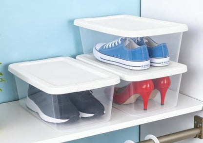 Clear Storage Boxes by [Brand Name] - 10-Pack of 6 Quart Durable Plastic with Snap-On Lids | Modern White Design for Bedroom Organization