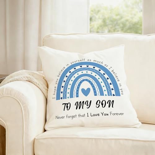 White Throw Pillow Cover 18x18 Inch - Son Gifts from Mom for Christmas Birthday Fathers Day Valentines Graduation
