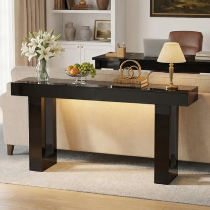 Black High Gloss 63-Inch Console Table with RGB LED Lights