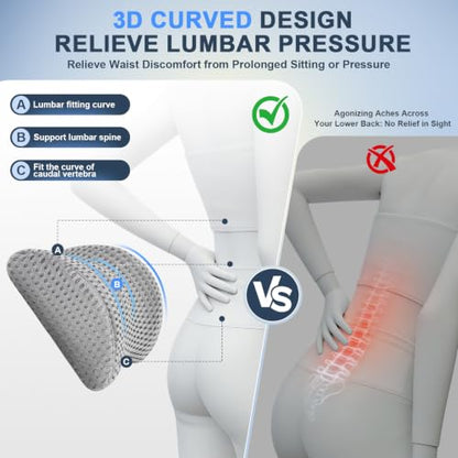 Ergonomic Memory Foam Lumbar Support Pillow for Chairs Gray