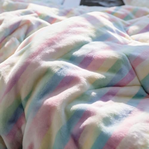 Rainbow Plush Comforter Set Queen Size Fluffy Bedding for Girls - Rainbow 01