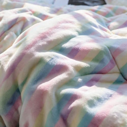 Rainbow Plush Comforter Set Queen Size Fluffy Bedding for Girls - Rainbow 01