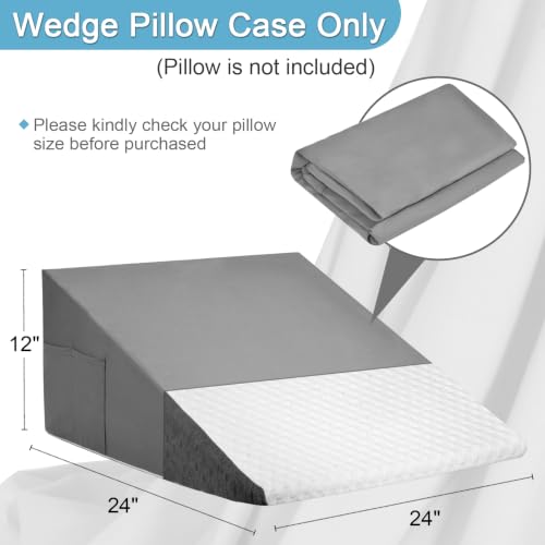 Cooling Wedge Pillow Cover 24x24x12 Inch with Side Pockets - Breathable & Machine Washable