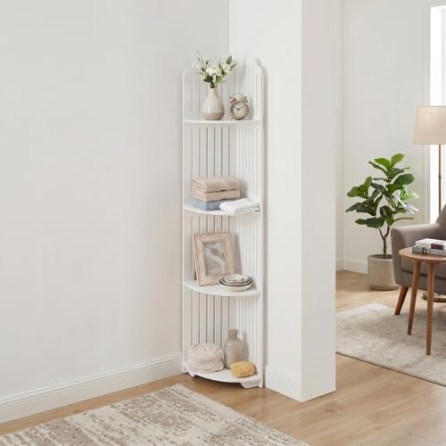 White Corner Shelf Organizer - Narrow PVC Bathroom Storage Stand