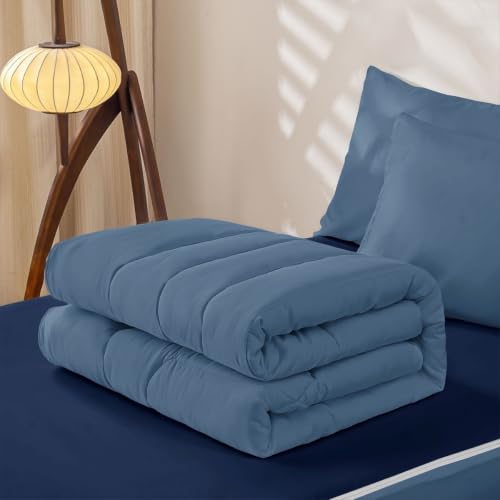 Feelyou Navy Blue Twin Comforter Set Zipper Bedding for Kids Boys Girls