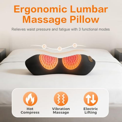 3-in-1 Electric Back Massager Pillow for Lumbar Support - Matte Black