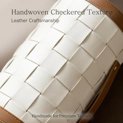 Large Capacity Leather Umbrella Basket Holder with Handle - White 20x53cm