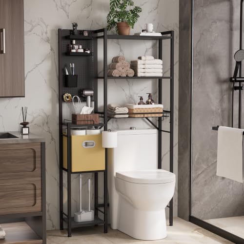 Over-the-Toilet Storage Rack 6-Tier Reversible Side Shelf Black